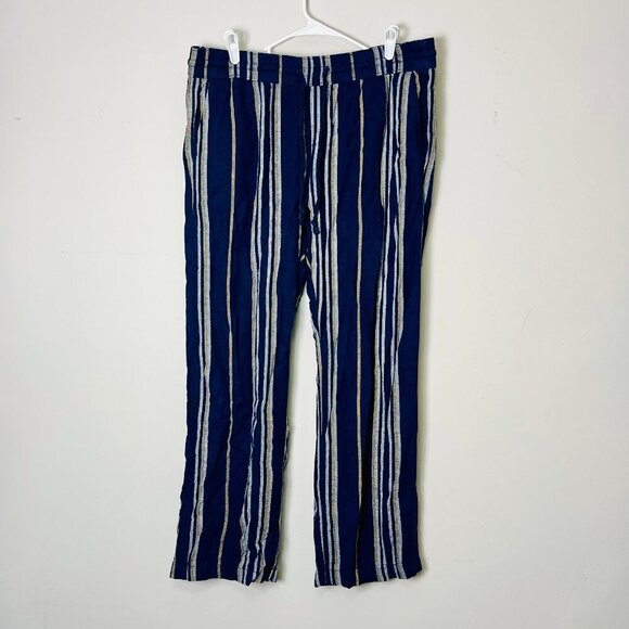 Ann Taylor Factory‎ Linen Blend Pants Women's Large Blue Striped Lounge Comfy - Picture 1 of 10